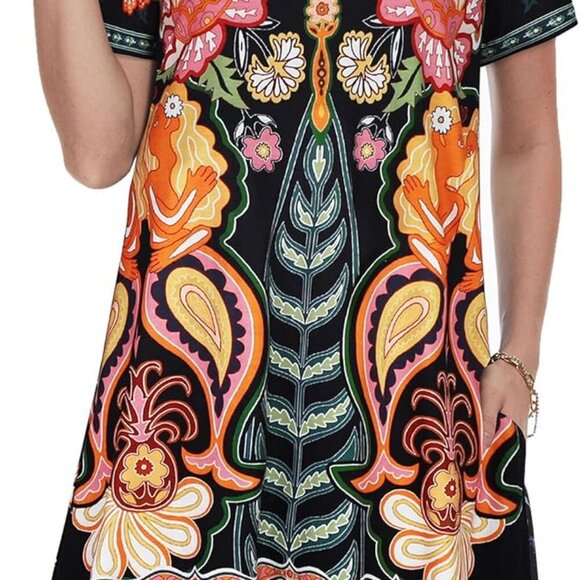 Women’s Floral T-Shirt Dress with Pockets Summer Casual Beach Cover Up - Picture 4 of 5